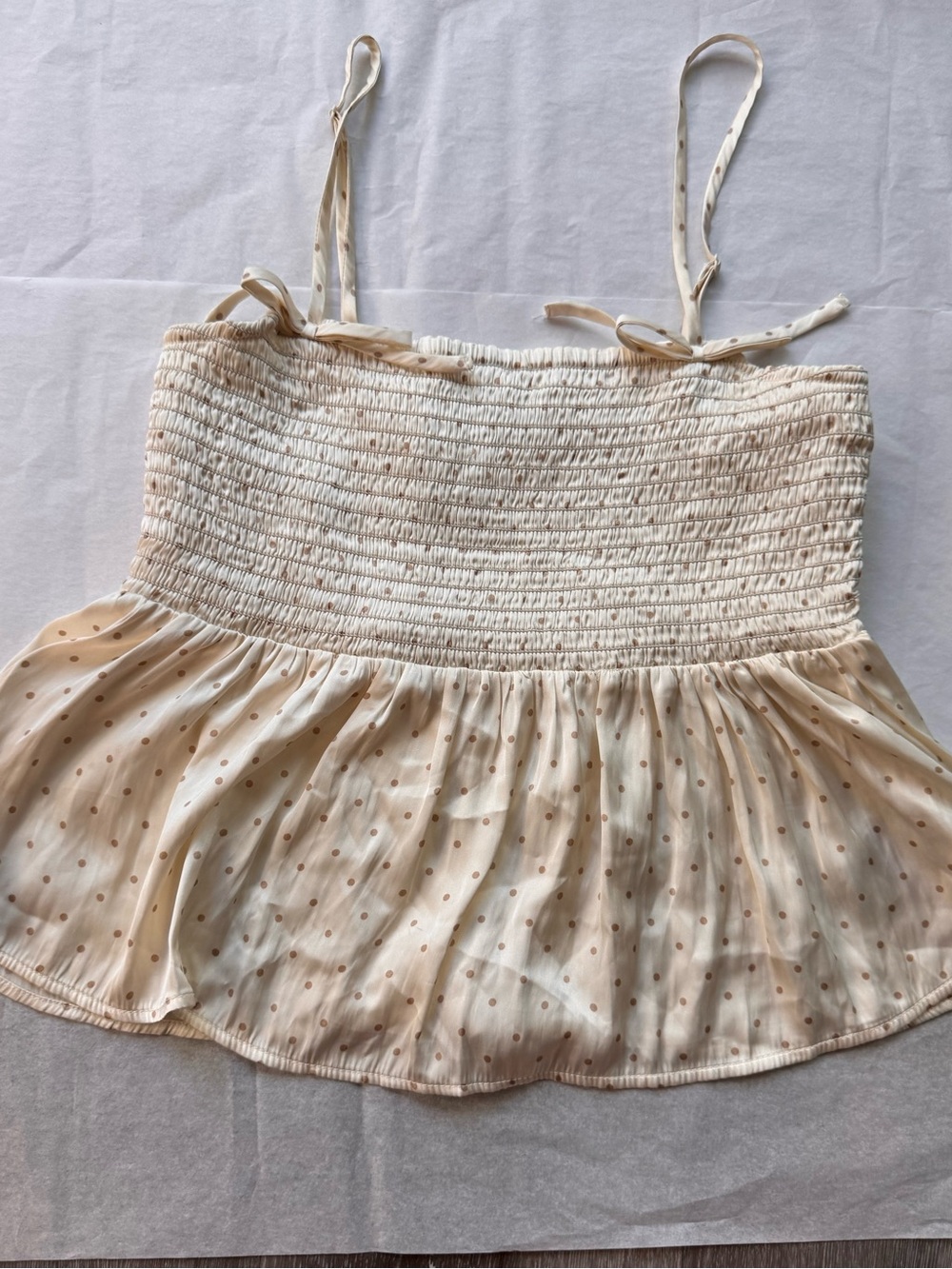 American Eagle Outfitters Cream Polka Dot Smocked Cami